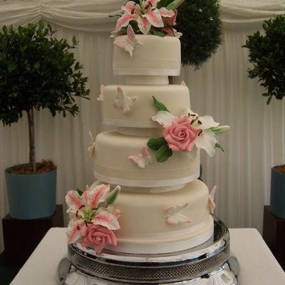 Sugar Flowers And Butterflies Wedding Cake