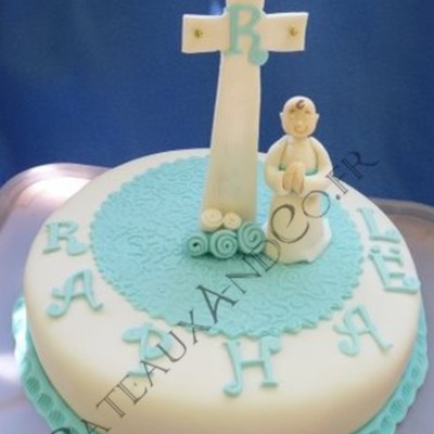 Blue Abnd White Christening Cake