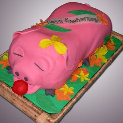 Piggy Luau 25Th Anniversary Cake