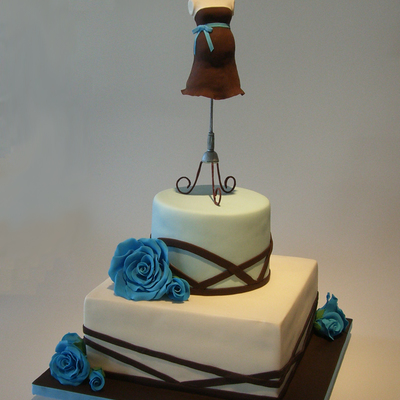 Ivory, Blue And Brown Baby Shower Cake