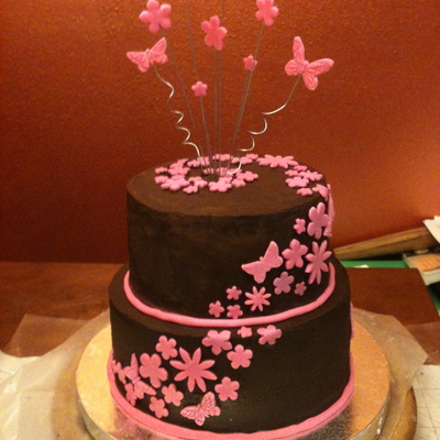 Pink & Brown Butterfly Flower Baby Shower Cake