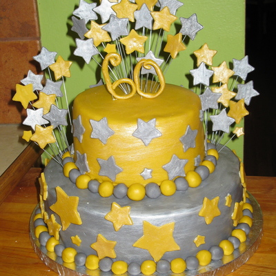 Silver And Gold Stars 60Th Birthday Cake