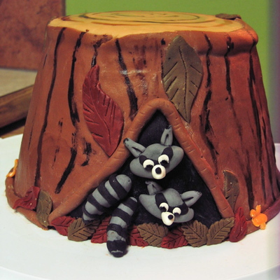 New Home Raccoon Tree Stump Cake
