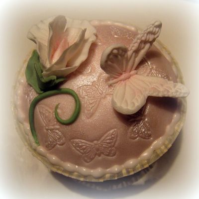 Pink Cupcake With Sweet Pea And Butterfly
