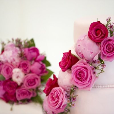 Pink Wedding Cake With Fresh Peonies