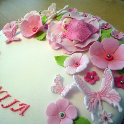 Baptism Cake With Flower Baby