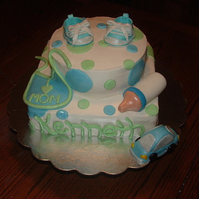 Blue And Green Polka Dot Baby Shower Cake