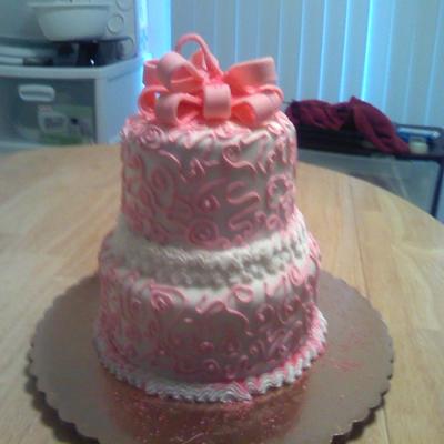 Pink And White Bday Cake