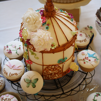 Bird Cage Cake With Painted Cupcakes