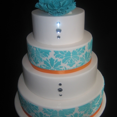 Blue Damask With Orange And A Little Bit Of Bling