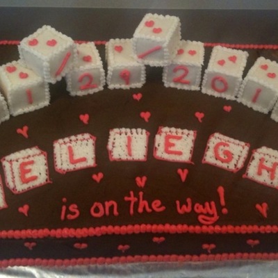 Chocolate And Pink Blocks Baby Shower Cake