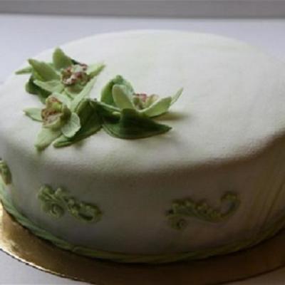 Green Cake With Green Orchids