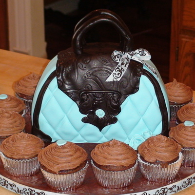 Chocolate Brown & Tiffany Blue Purse And Cupcakes