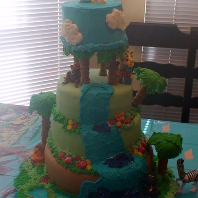 1St Birthday Jungle Zoo Waterfall Cake
