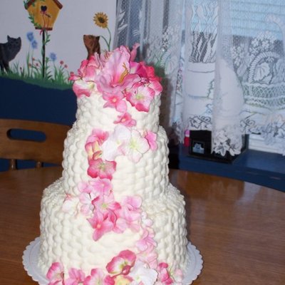 Chocolate Cake With Chocolate Ganache Filling And Buttercream Basketweave.