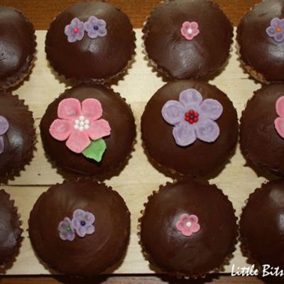 Chocolate Peanut Butter Cupcakes W/ Marzipan Flowers