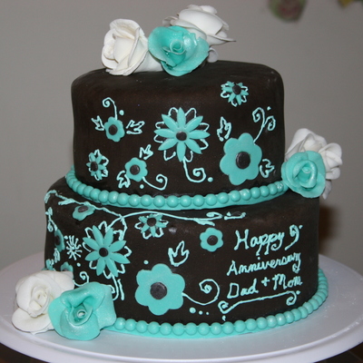 Brown And Teal Anniversary Cake