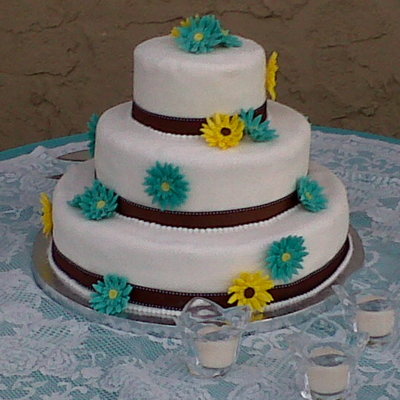 Turqoise And Brown Wedding Cake