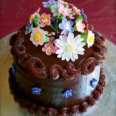 Mom's Chocolate And Flowers Cake