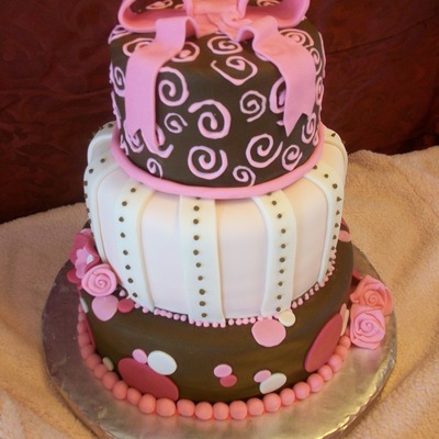 Pink And Brown Bridal Shower Cake.