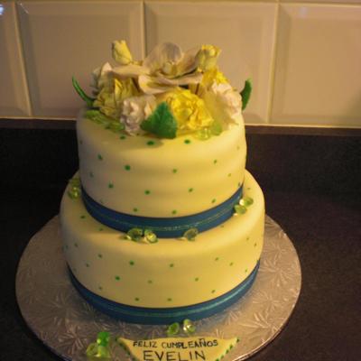 Green & Yellow Floral Birthday Cake