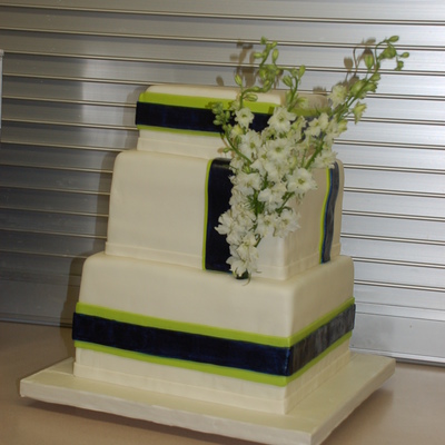 Green And Navy Ribbon Box Cake