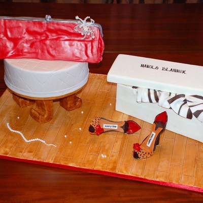 Clutch On Stool With Manolo Shoes And Box
