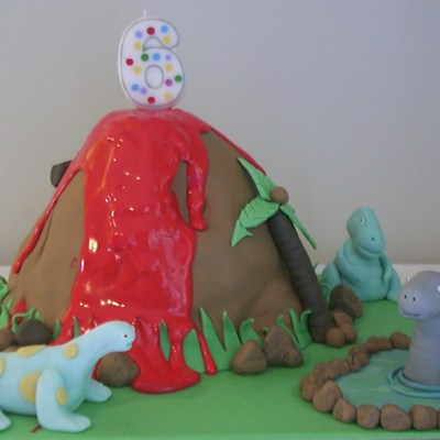 Volcano And Dinosaur Cake