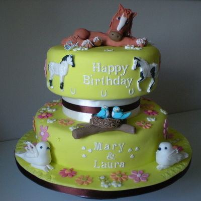 Horse Birds And Flowers