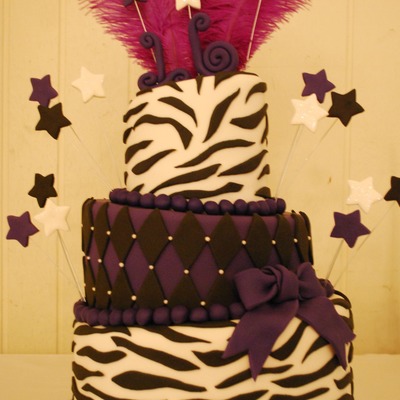Purple & Black Zebra Striped Topsy Turvy Cake!
