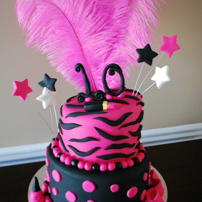 Pink & Black Zebra Striped Topsy Turvy Cake