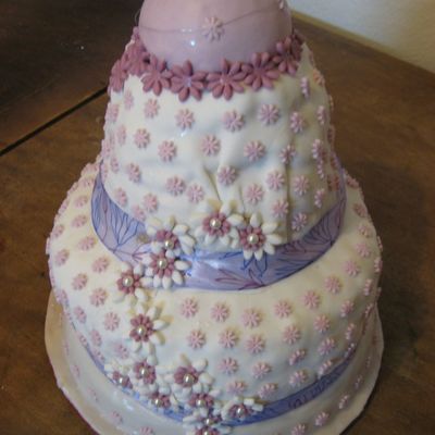 Baptism Cake With Many Flowers