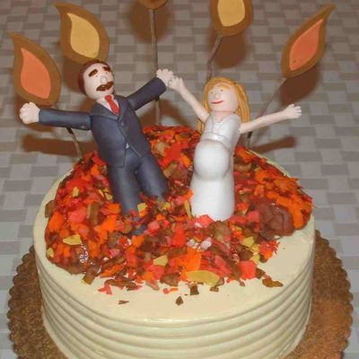 Jumping In Leaves Wedding Cake