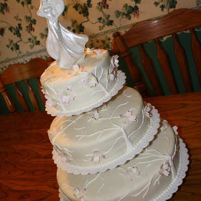Pink Dogwood Blossom Wedding Cake