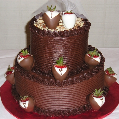 Chocolate Groom's Cake With Tuxerdo Strawberries