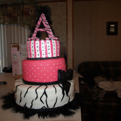 Pink, Black And White B-Day Cake