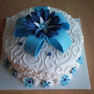 Blue Bow And Flowers