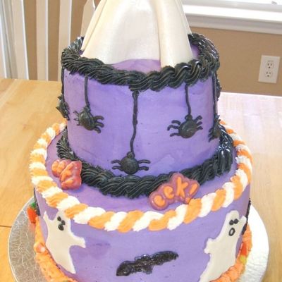 Halloween Cake With Ghosts & Spiders
