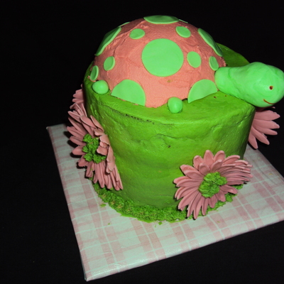 Pink & Green Polka Dot Turtle W/ Gerber Daisies