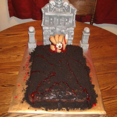 Grave Cake W/zombie Hand Holding An Eye