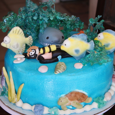 Scuba Diver Swimming With Shark