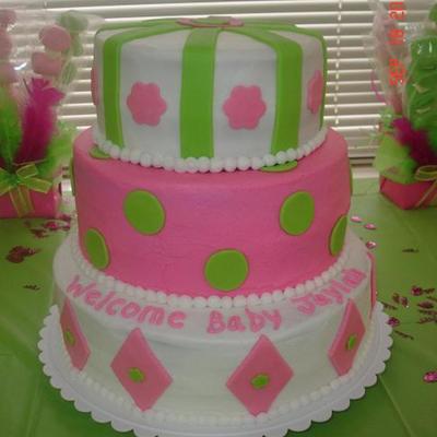 Hot Pink And Lime Green Baby Shower Cake