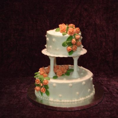 Coral Roses - Wedding Cake