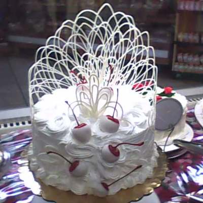 Cherry Torte With White Lace Wall And Dipped Cherries