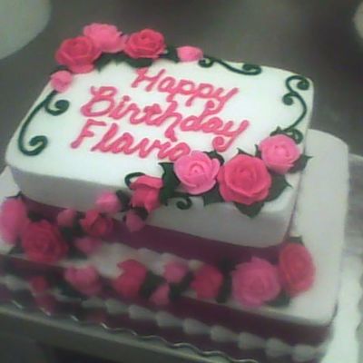 Stacked Sheet Cake With Cascading Pink Roses