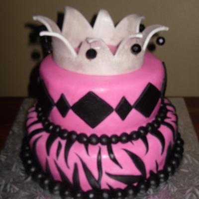 Hot Pink And Black Zebra Cake With Crown