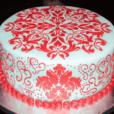 Teal And Red Bridal Cake