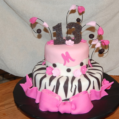 Zebra And Pink 13Th Birthday Cake