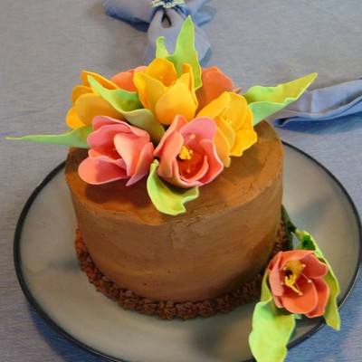 Blue Cake With Gumpaste Tulips