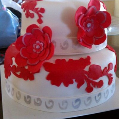 Red White Silver Anniversary Cake